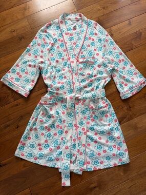 Cabernet Floral Waffle Knit Robe Size L Cotton Blend Belted